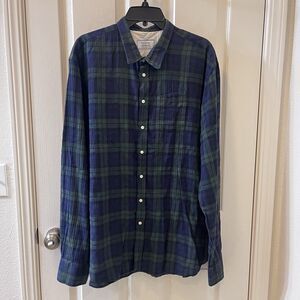 Officine Generale Plaid Flannel Button Up Shirt Blue Green Men's Size XL